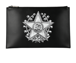 Christian Dior Star Badge Print Pouch, Leather, Black, 29-BO-1221, 3*